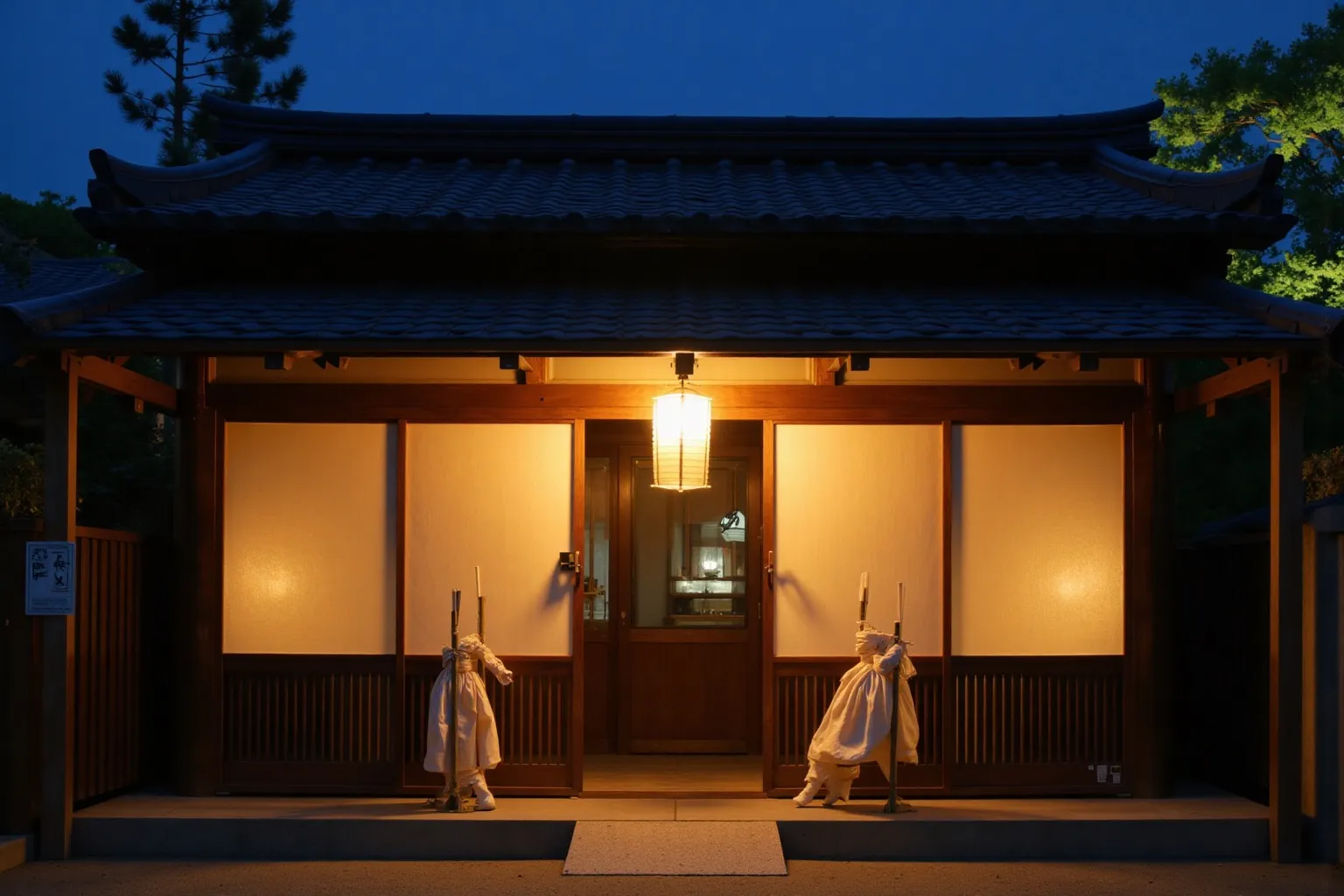 A noren-curtained shop entrance at dusk