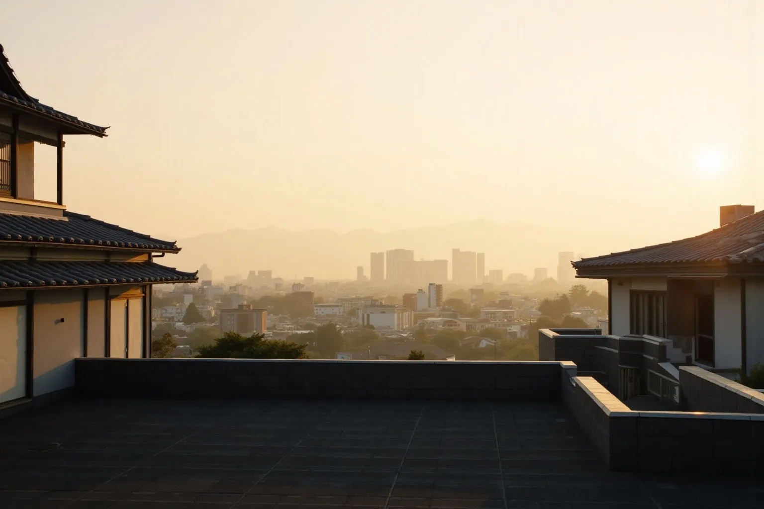 Japanese streetscape at dusk